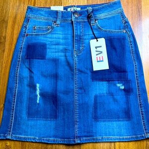 EV1 soft denim distressed pencil skirt, new with tags. Size 0